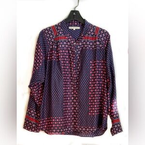 Xirena Navy and Red Boho Casual Blouse, L